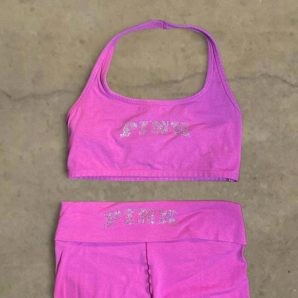 Victoria's Secret PINK y2k foldover pink vs flare legging set medium large - Picture 3 of 8